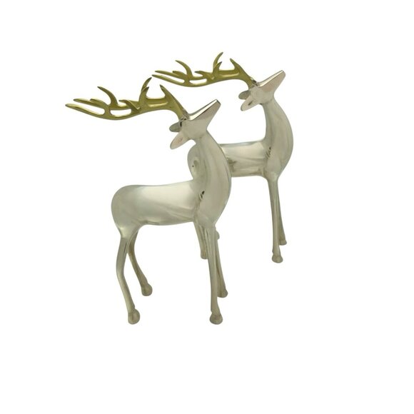 Reindeer Statues Pair Metal Stag Metallic and Gold Tone Christmas Holiday Decor - Picture 4 of 6